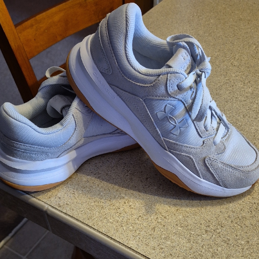 Womens Under Armour Charged Light Gray Athletic Shoes